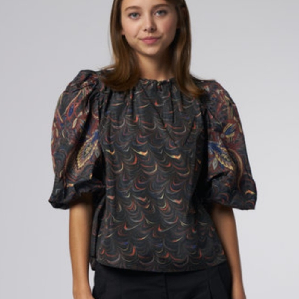 222. Ulla Johnson Black and Silver Boxy 3/4 Sleeve Blouse - Size 4